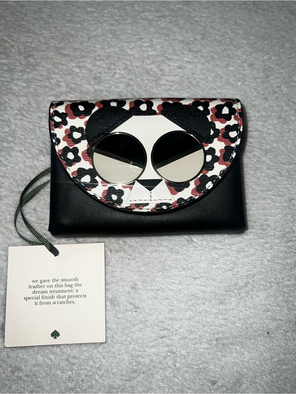 kate spade Black and White Panda-Flap Leopard Accent Wallet